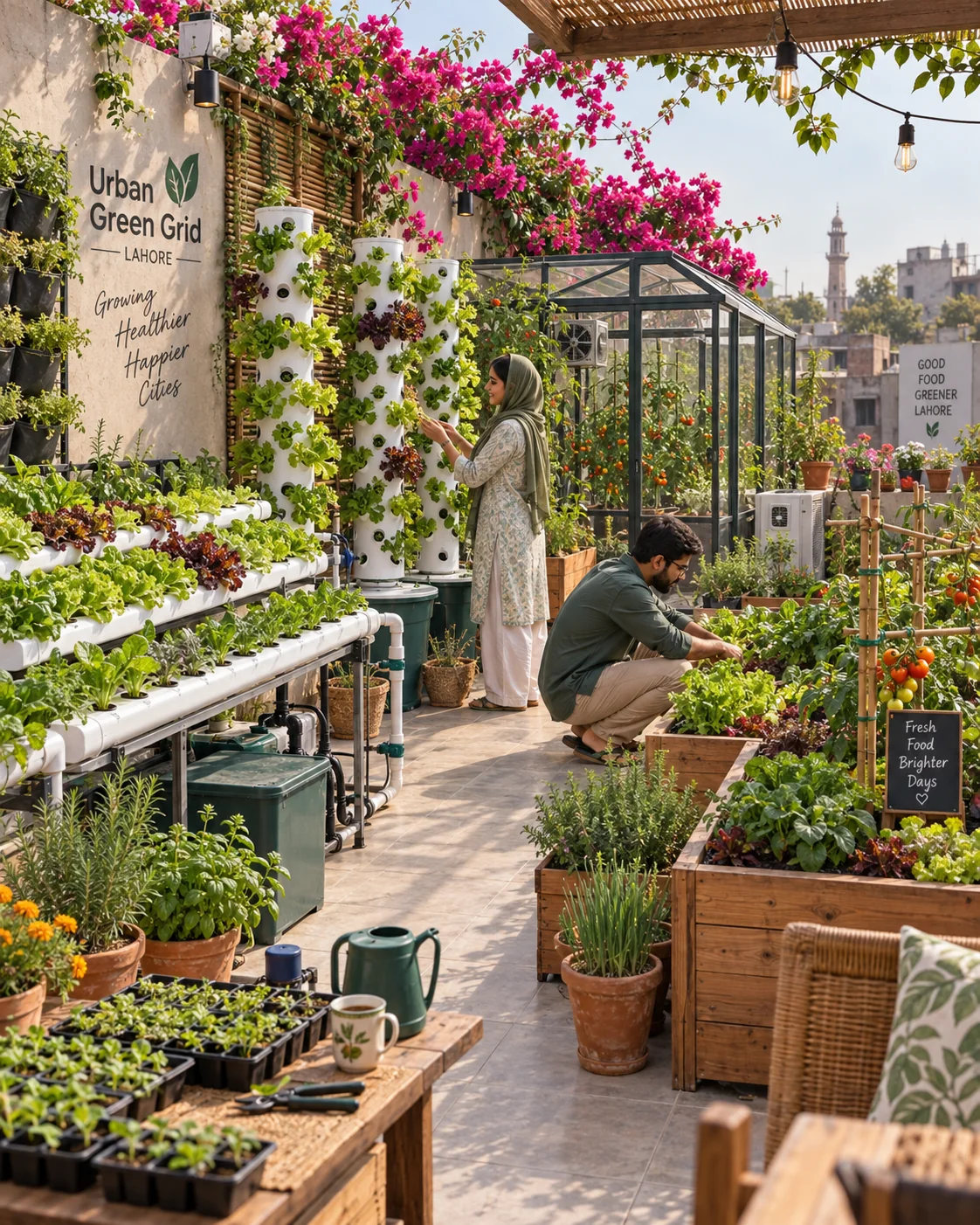 Concept visualization of hydroponic and rooftop food systems