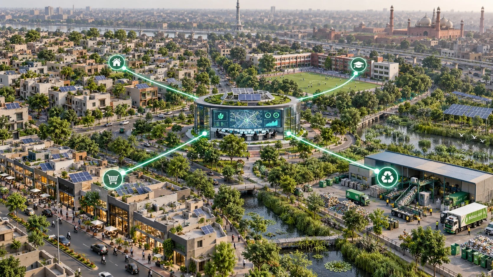 Concept future showing connected urban habitat nodes across a neighbourhood